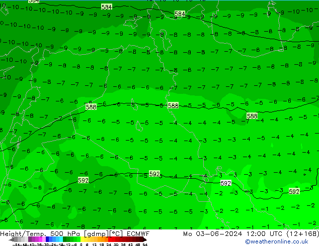 Z500/Rain (+SLP)/Z850 ECMWF Mo 03.06.2024 12 UTC