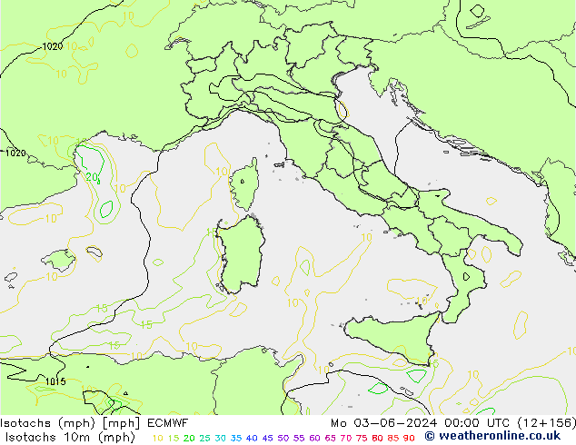 Isotachs (mph) ECMWF lun 03.06.2024 00 UTC