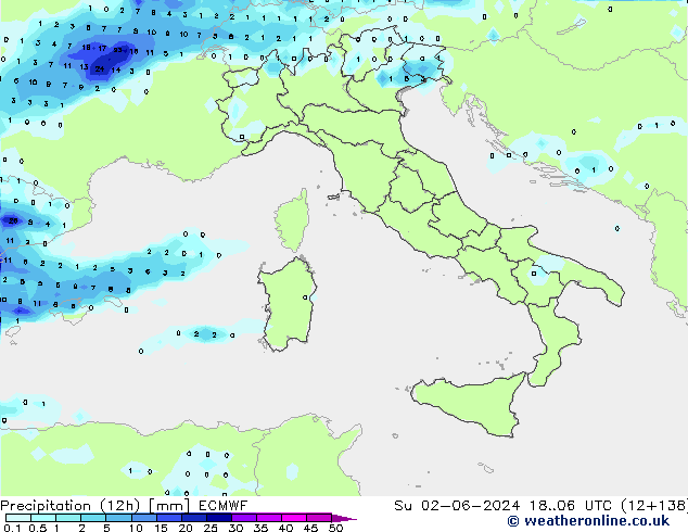 Precipitation (12h) ECMWF Ne 02.06.2024 06 UTC