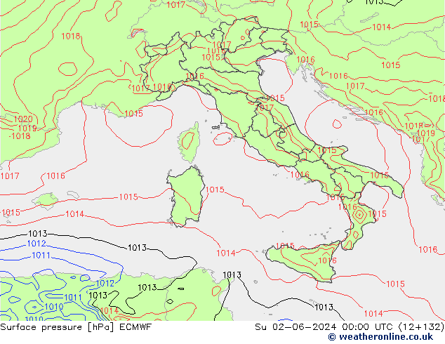 Surface pressure ECMWF Su 02.06.2024 00 UTC