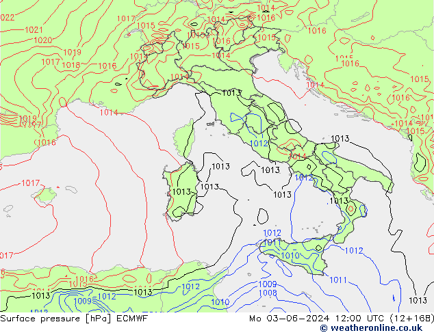 pressão do solo ECMWF Seg 03.06.2024 12 UTC