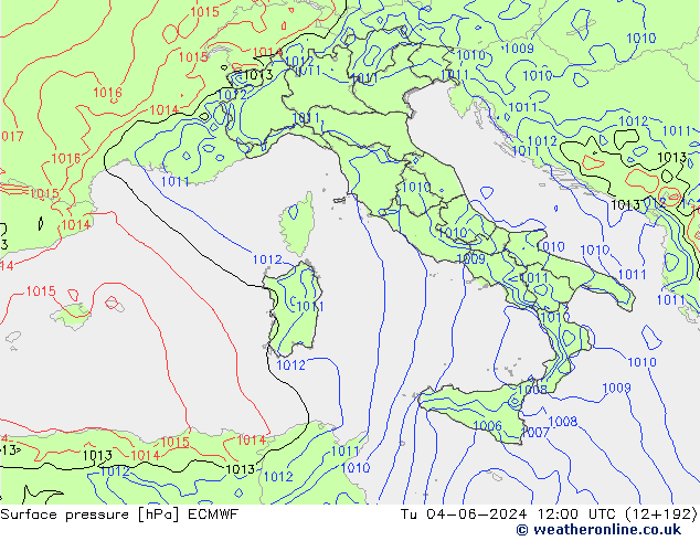 Surface pressure ECMWF Tu 04.06.2024 12 UTC