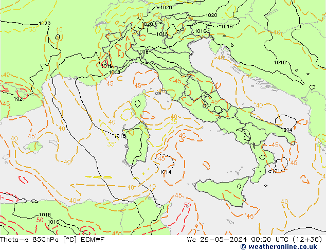 Theta-e 850hPa ECMWF We 29.05.2024 00 UTC