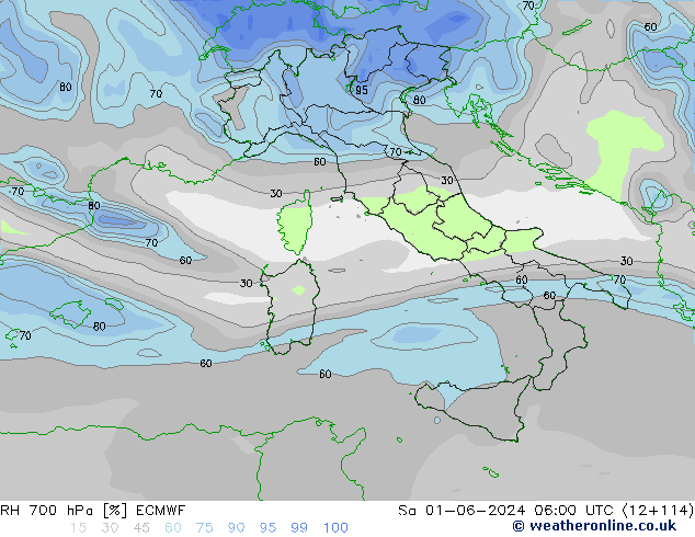 RH 700 hPa ECMWF So 01.06.2024 06 UTC