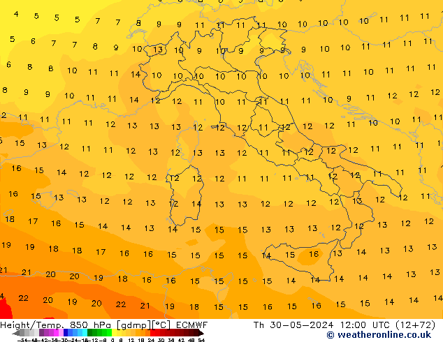 Z500/Rain (+SLP)/Z850 ECMWF Čt 30.05.2024 12 UTC