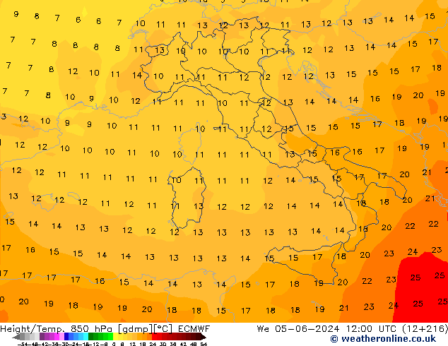 Height/Temp. 850 гПа ECMWF ср 05.06.2024 12 UTC