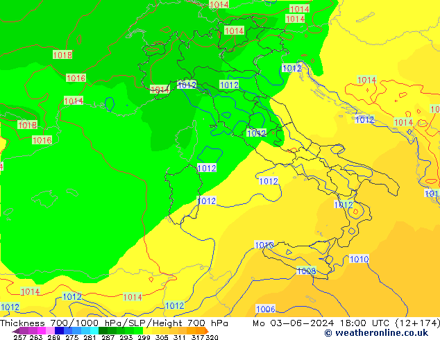 Thck 700-1000 hPa ECMWF pon. 03.06.2024 18 UTC