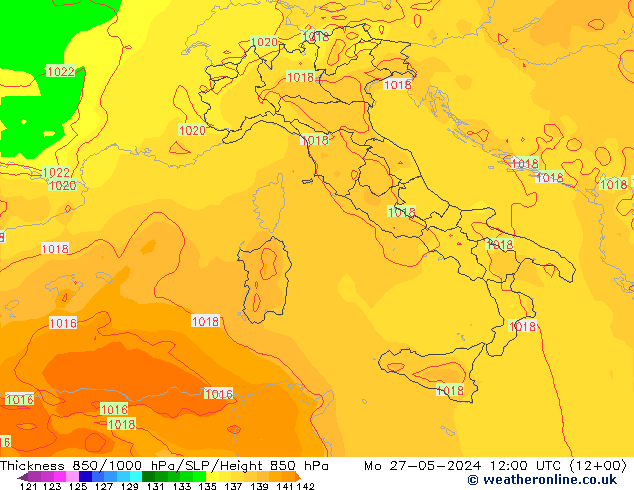 Thck 850-1000 hPa ECMWF Po 27.05.2024 12 UTC