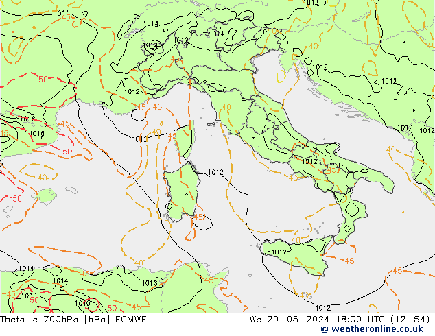 Theta-e 700hPa ECMWF Çar 29.05.2024 18 UTC