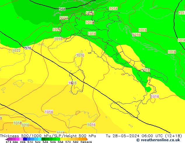 Dikte 500-1000hPa ECMWF di 28.05.2024 06 UTC