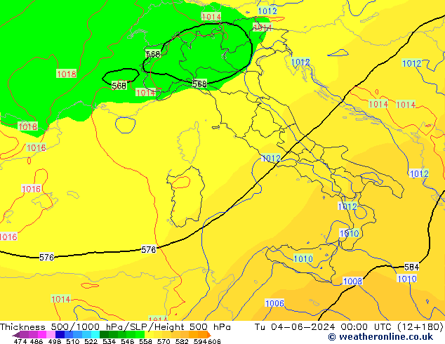 Schichtdicke 500-1000 hPa ECMWF Di 04.06.2024 00 UTC