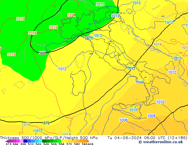 Thck 500-1000hPa ECMWF wto. 04.06.2024 06 UTC