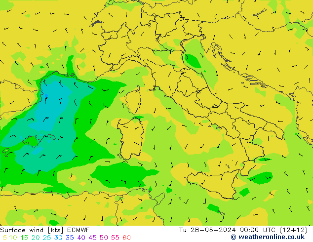 Surface wind ECMWF Út 28.05.2024 00 UTC