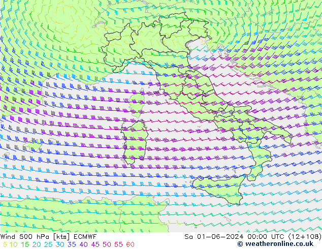 Wind 500 hPa ECMWF za 01.06.2024 00 UTC