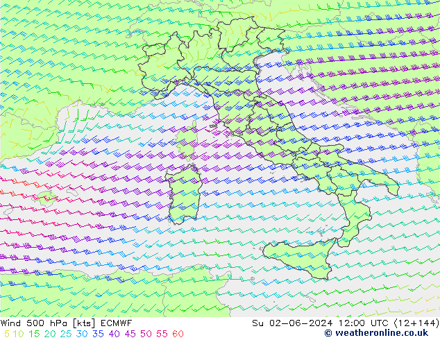 Wind 500 hPa ECMWF So 02.06.2024 12 UTC