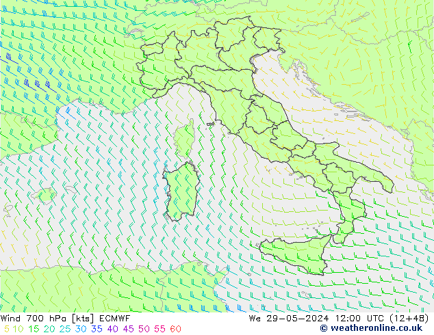 Vento 700 hPa ECMWF Qua 29.05.2024 12 UTC