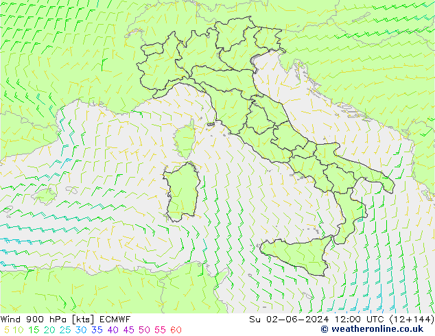 Vento 900 hPa ECMWF Dom 02.06.2024 12 UTC