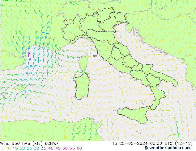 Wind 950 hPa ECMWF Út 28.05.2024 00 UTC