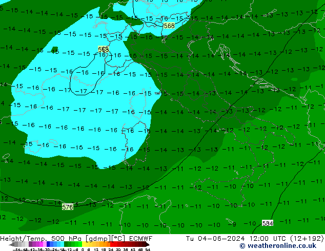 Z500/Rain (+SLP)/Z850 ECMWF Tu 04.06.2024 12 UTC