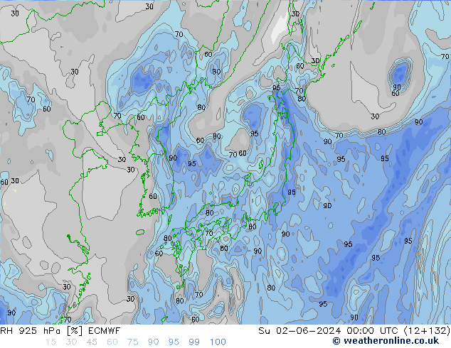 RH 925 hPa ECMWF Dom 02.06.2024 00 UTC