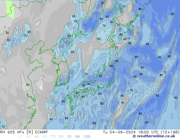 RH 925 hPa ECMWF wto. 04.06.2024 18 UTC