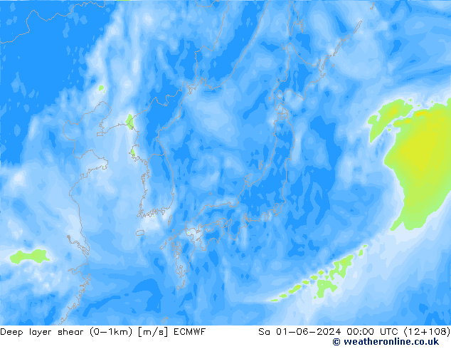 Deep layer shear (0-1km) ECMWF sáb 01.06.2024 00 UTC