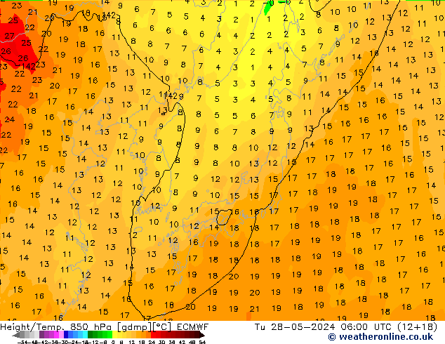 Z500/Rain (+SLP)/Z850 ECMWF вт 28.05.2024 06 UTC