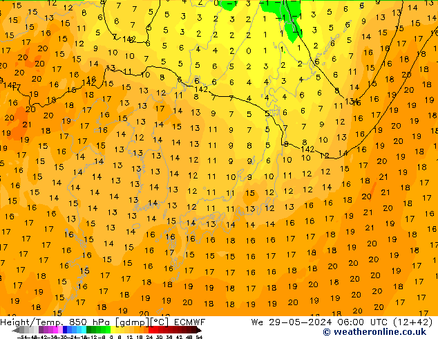 Z500/Rain (+SLP)/Z850 ECMWF mer 29.05.2024 06 UTC