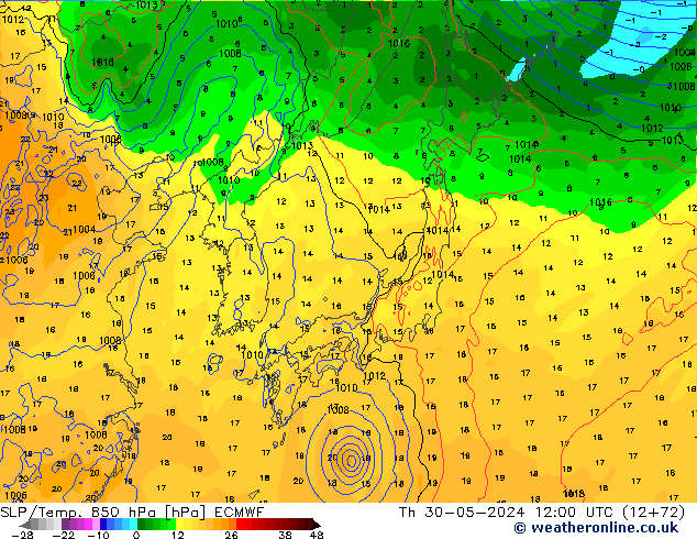 SLP/Temp. 850 hPa ECMWF jue 30.05.2024 12 UTC