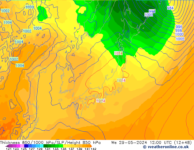 Thck 850-1000 hPa ECMWF śro. 29.05.2024 12 UTC