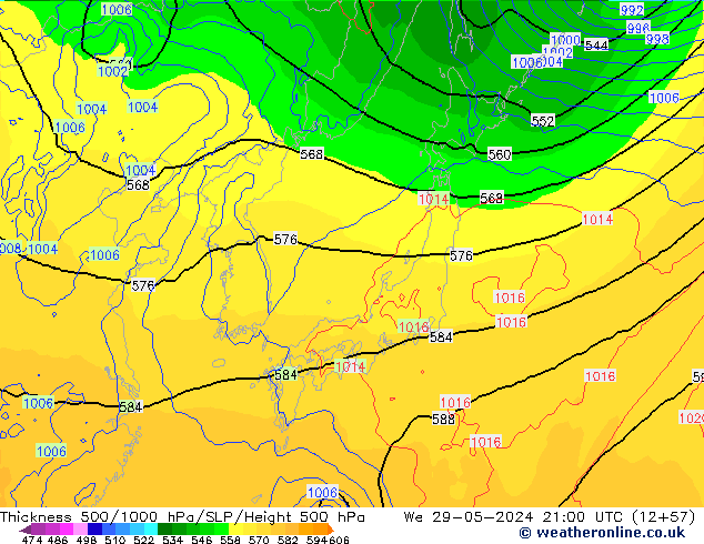 Thck 500-1000hPa ECMWF Qua 29.05.2024 21 UTC