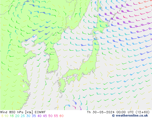 ветер 850 гПа ECMWF чт 30.05.2024 00 UTC