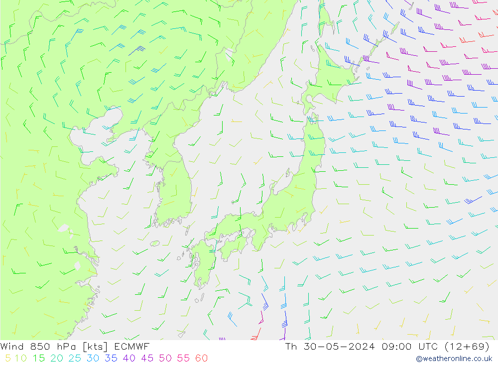 Viento 850 hPa ECMWF jue 30.05.2024 09 UTC