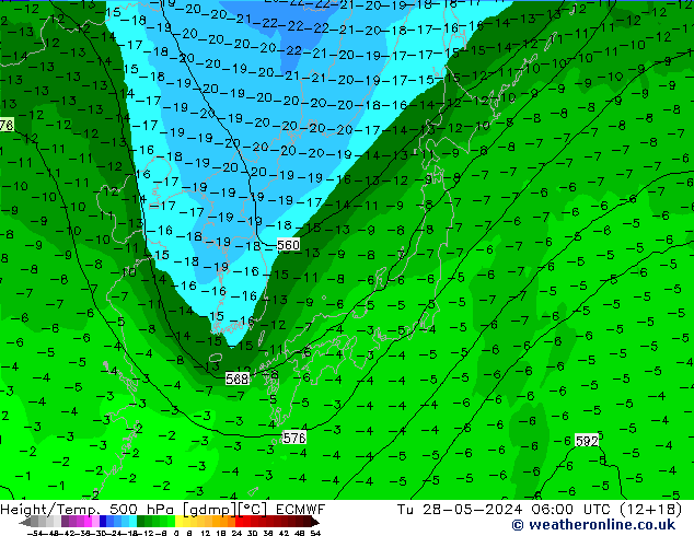 Z500/Yağmur (+YB)/Z850 ECMWF Sa 28.05.2024 06 UTC