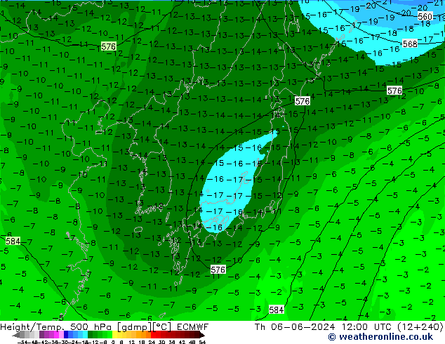 Height/Temp. 500 hPa ECMWF gio 06.06.2024 12 UTC