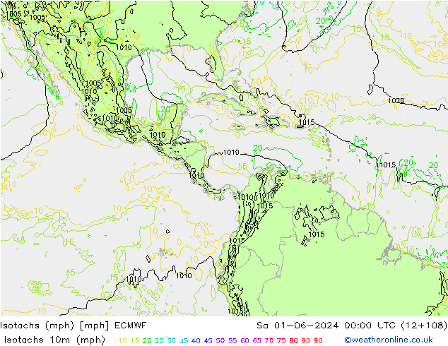 Izotacha (mph) ECMWF so. 01.06.2024 00 UTC