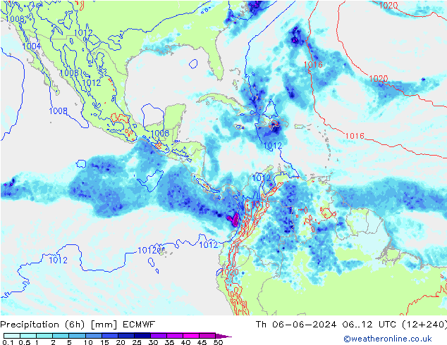 осадки (6h) ECMWF чт 06.06.2024 12 UTC