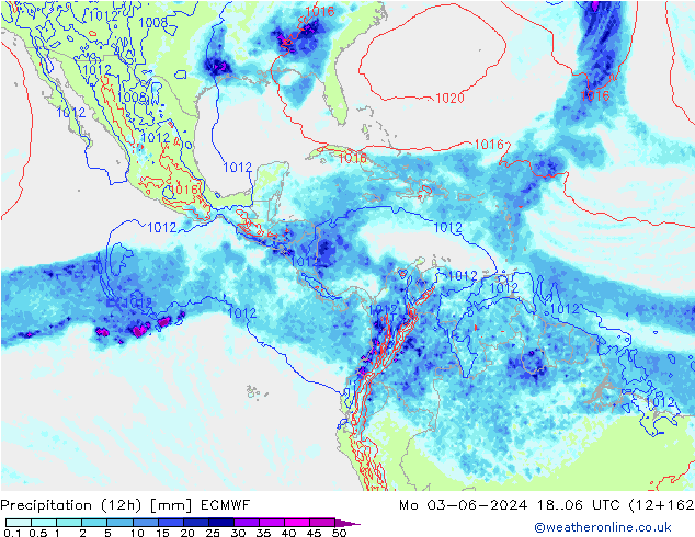 Precipitation (12h) ECMWF Po 03.06.2024 06 UTC