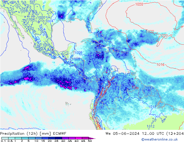 Totale neerslag (12h) ECMWF wo 05.06.2024 00 UTC