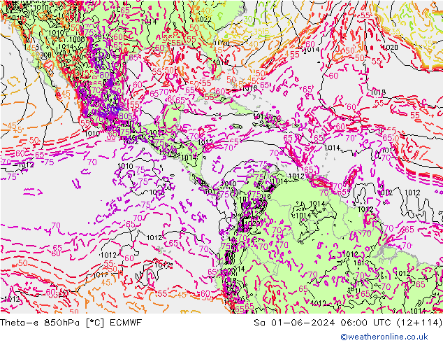 Theta-e 850hPa ECMWF Sa 01.06.2024 06 UTC