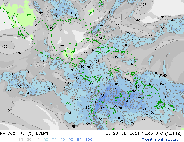 RH 700 гПа ECMWF ср 29.05.2024 12 UTC