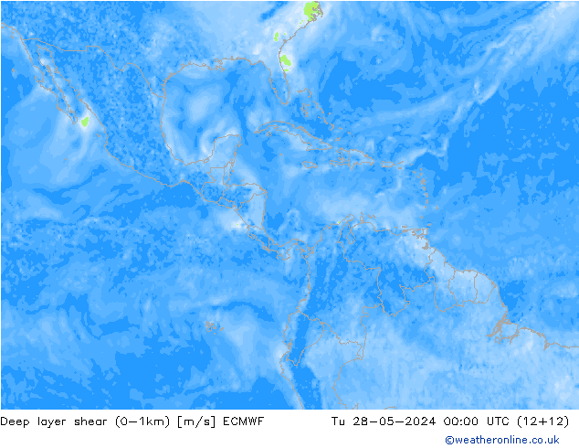 Deep layer shear (0-1km) ECMWF mar 28.05.2024 00 UTC