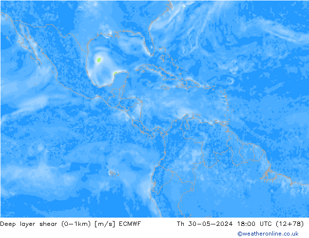 Deep layer shear (0-1km) ECMWF jeu 30.05.2024 18 UTC