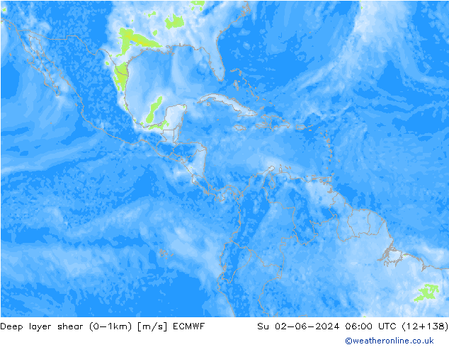 Deep layer shear (0-1km) ECMWF Вс 02.06.2024 06 UTC