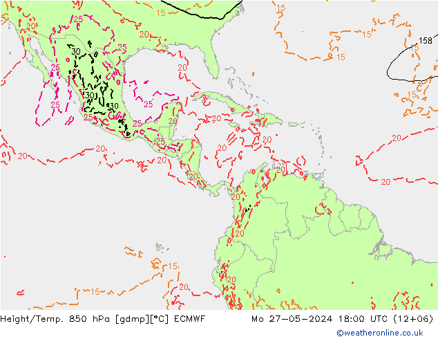 Z500/Rain (+SLP)/Z850 ECMWF пн 27.05.2024 18 UTC