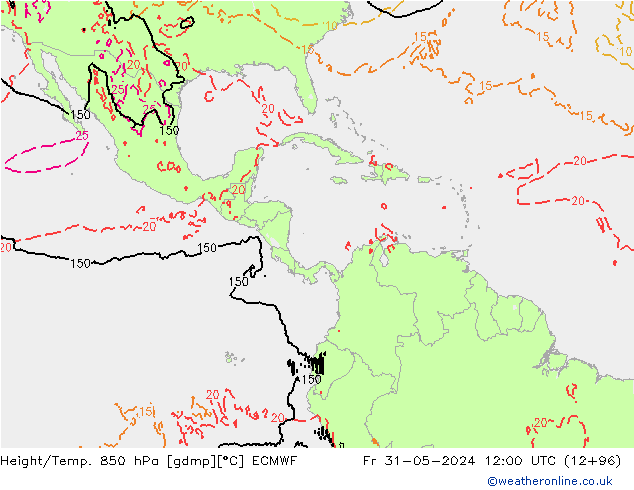 Z500/Rain (+SLP)/Z850 ECMWF  31.05.2024 12 UTC