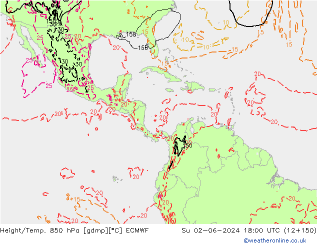 Height/Temp. 850 hPa ECMWF So 02.06.2024 18 UTC