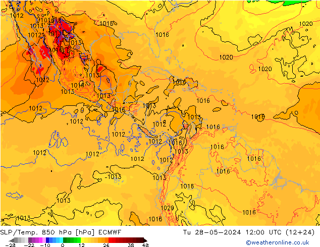 SLP/Temp. 850 hPa ECMWF Ter 28.05.2024 12 UTC