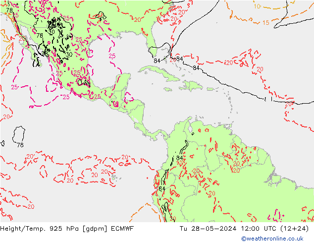 Height/Temp. 925 hPa ECMWF Ter 28.05.2024 12 UTC