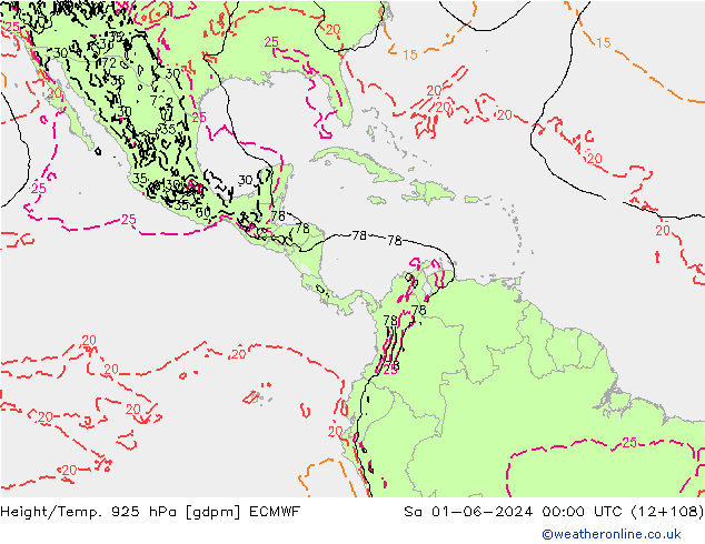 Height/Temp. 925 hPa ECMWF Sáb 01.06.2024 00 UTC